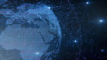 illustration of internet around the world with connected blue lines
